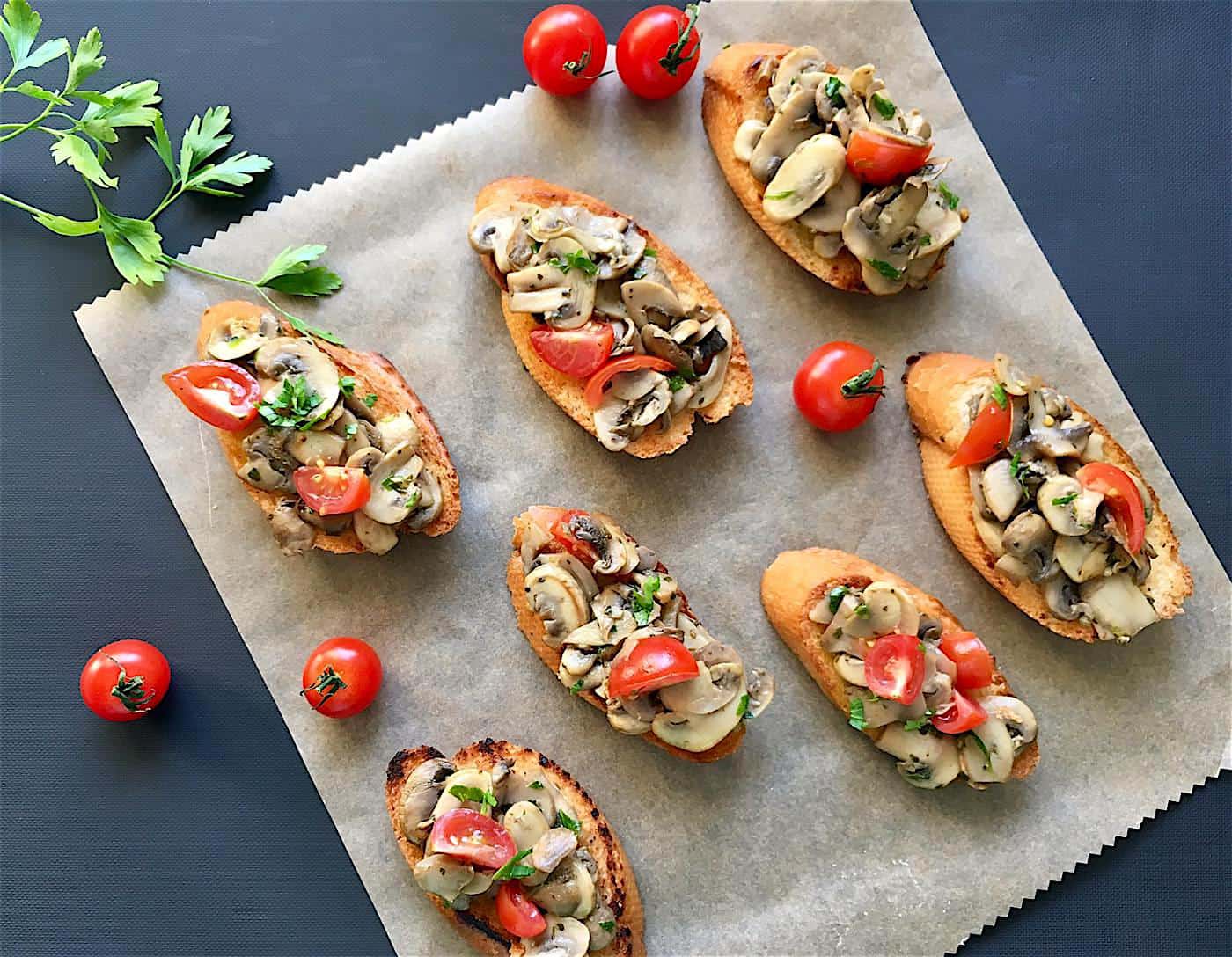 Bruschetta with Mushrooms and Fresh Cherry Tomatoes - Italian Recipe Book
