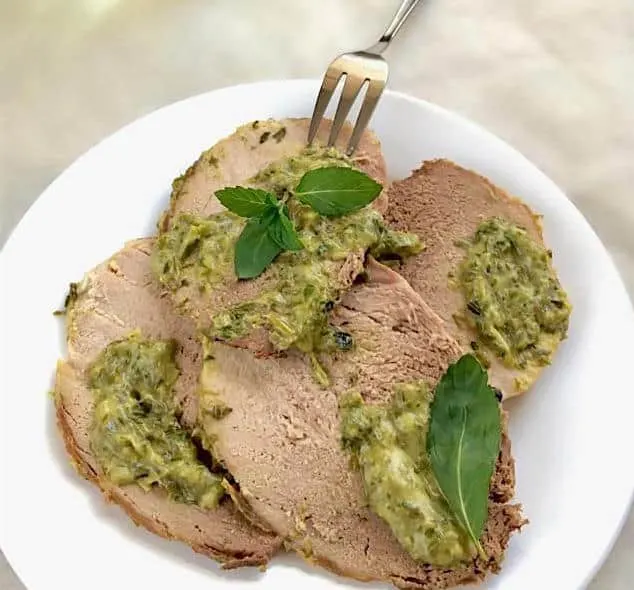 Oven Roasted Pork Loin with Mint And Spring Onions-Recipe