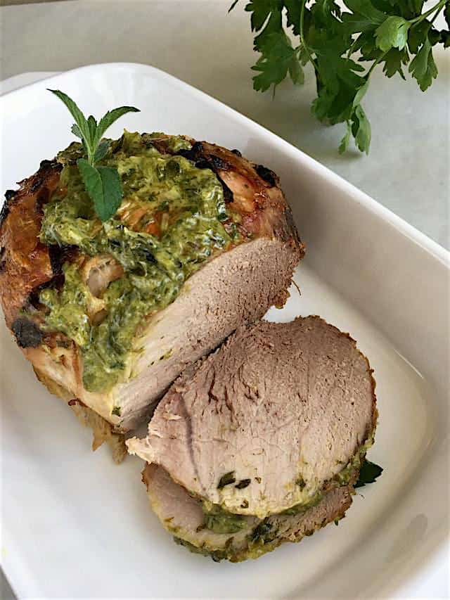 Oven Roasted Pork Loin with Mint And Spring Onions-Recipe