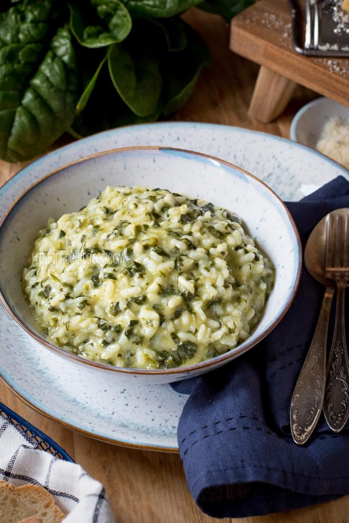 green spinach risotto on a plate