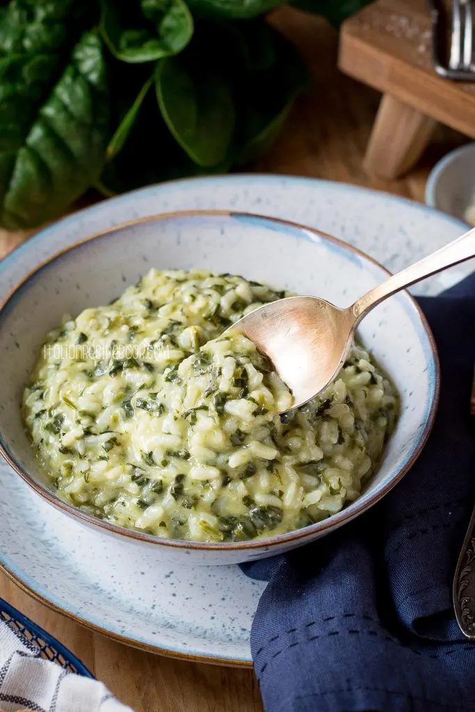 a spoonful of spinach risotto