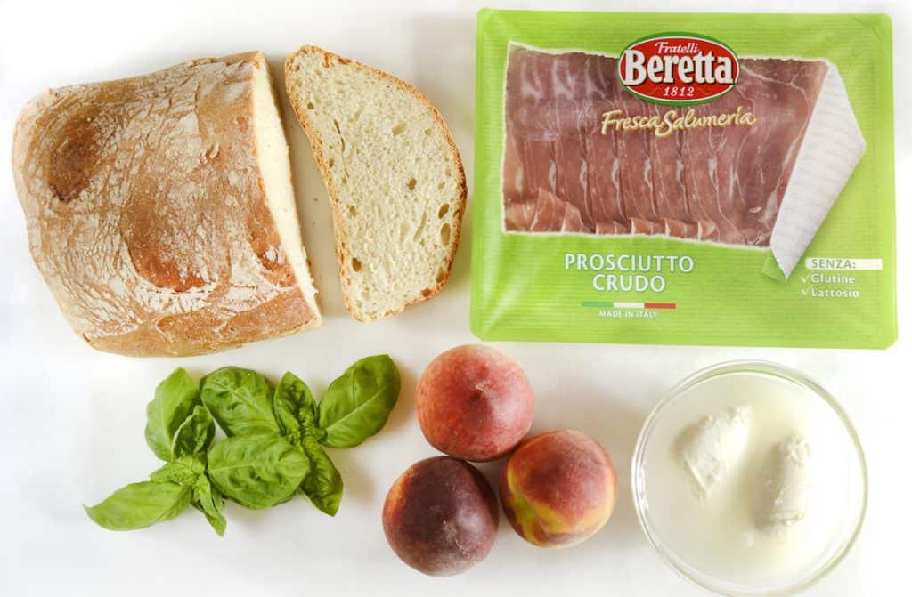 Bruschetta with Mozzarella, Prosciutto & Grilled Peaches - Ingredients