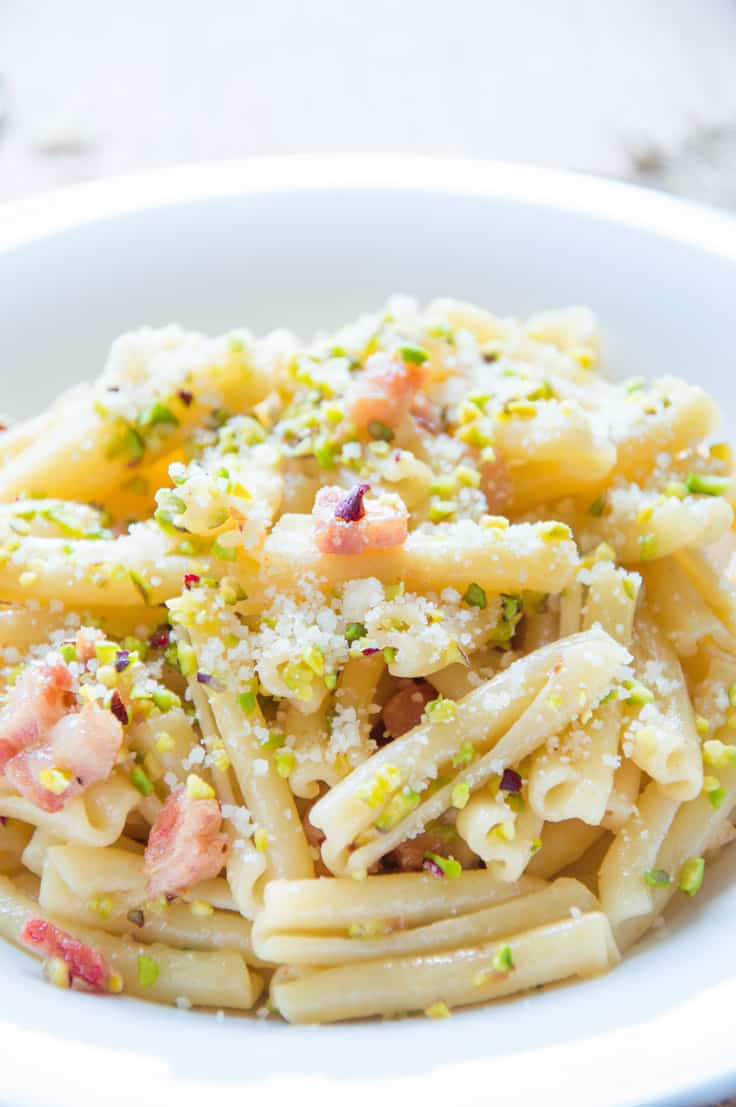 Casarecce with Smoked Pancetta & Pistachios