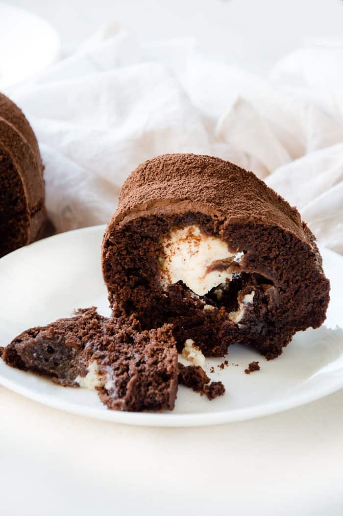 Moist & Fudgy Chocolate Bundt Cake with Vanilla Mascarpone Filling