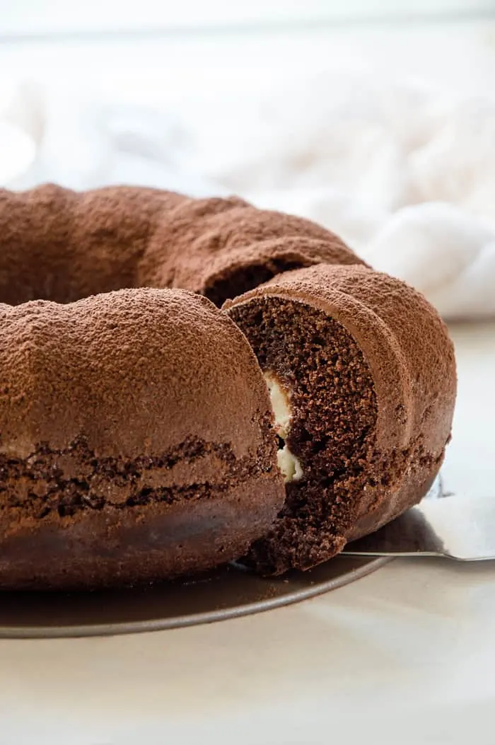 Moist & Fudgy Chocolate Bundt Cake with Mascarpone Filling