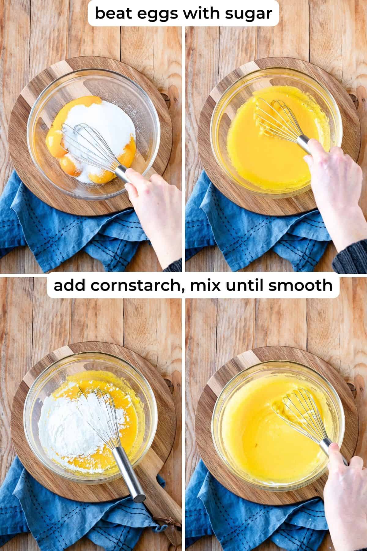 Beating egg yolks, sugar and cornstarch.