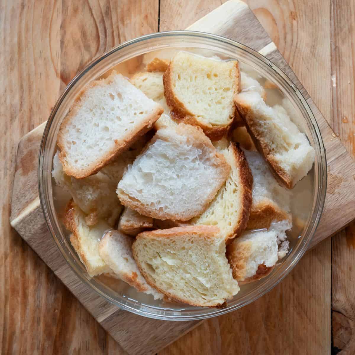 Soaking stale bread water.