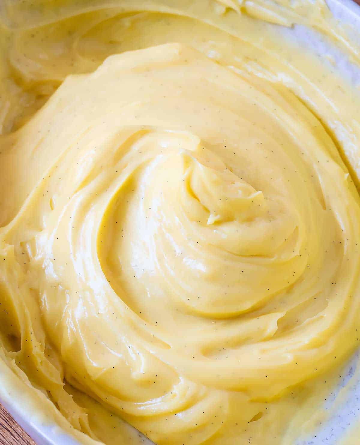 Super creamy pastry cream close up.