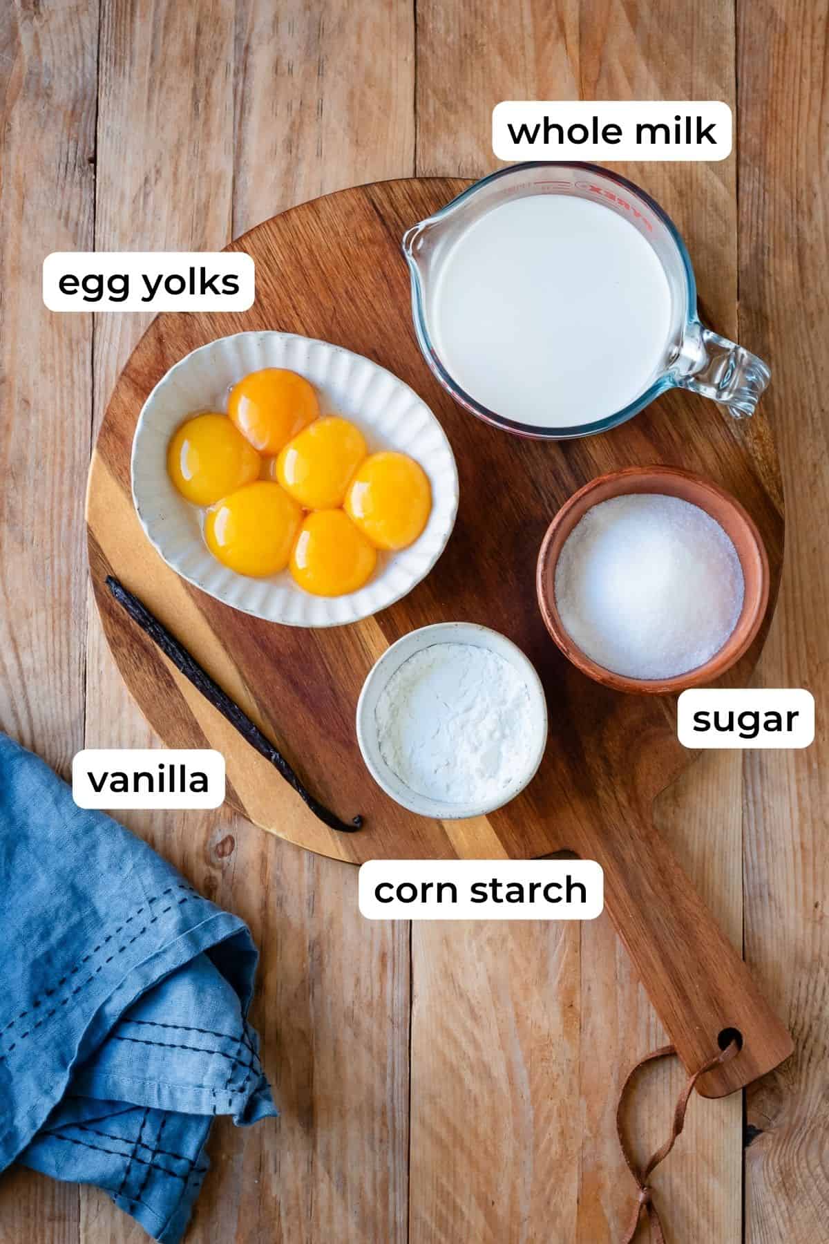 Ingredients needed for pastry cream.