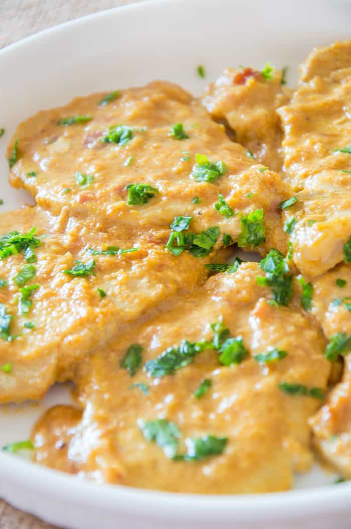 Boneless Pork Chops in Creamy Saffron Mascarpone Sauce