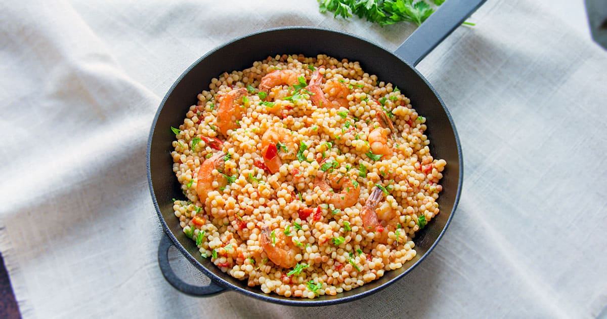 Fregola Sarda with Shrimp & Light Tomato Sauce