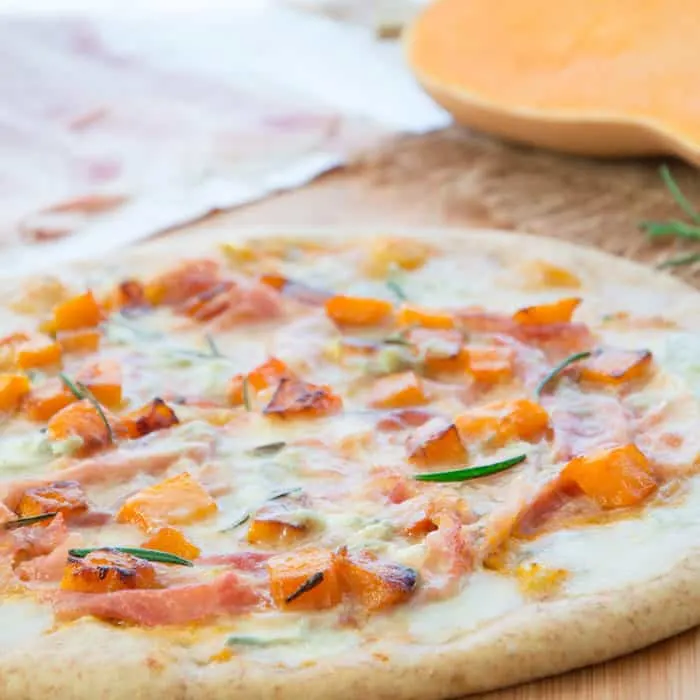 Fall Pizza with Pumpkin, Prosciutto & Gorgonzola Cheese