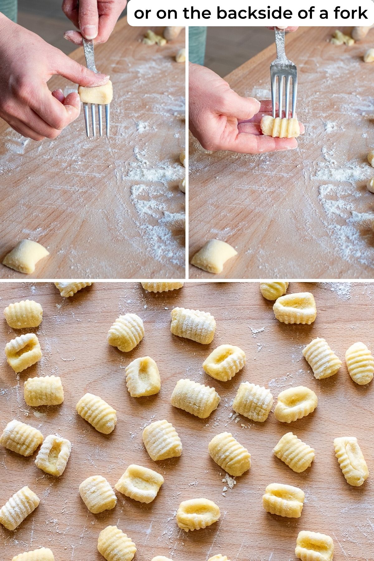 Shaping gnocchi using a fork.