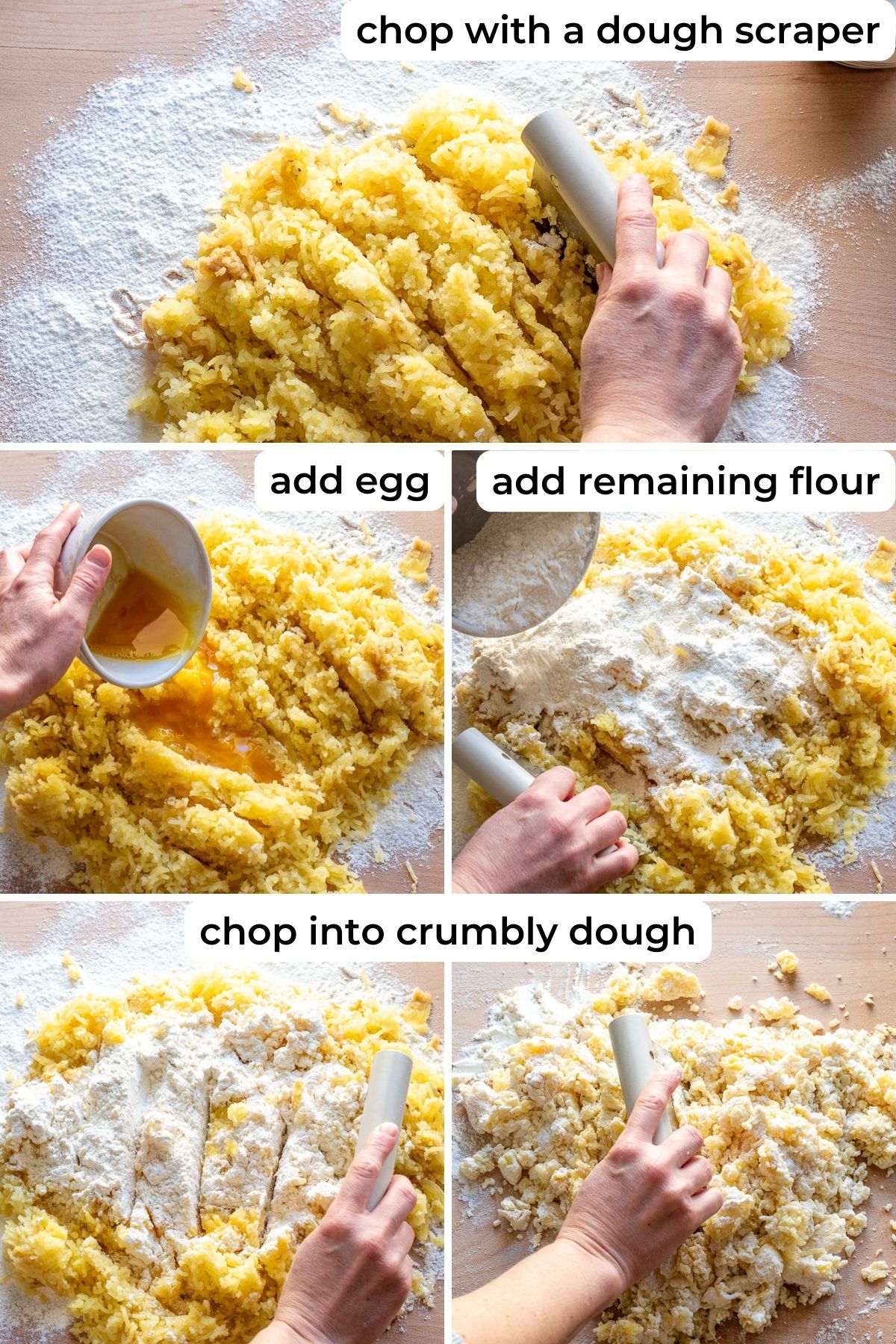 Preparing gnocchi dough.