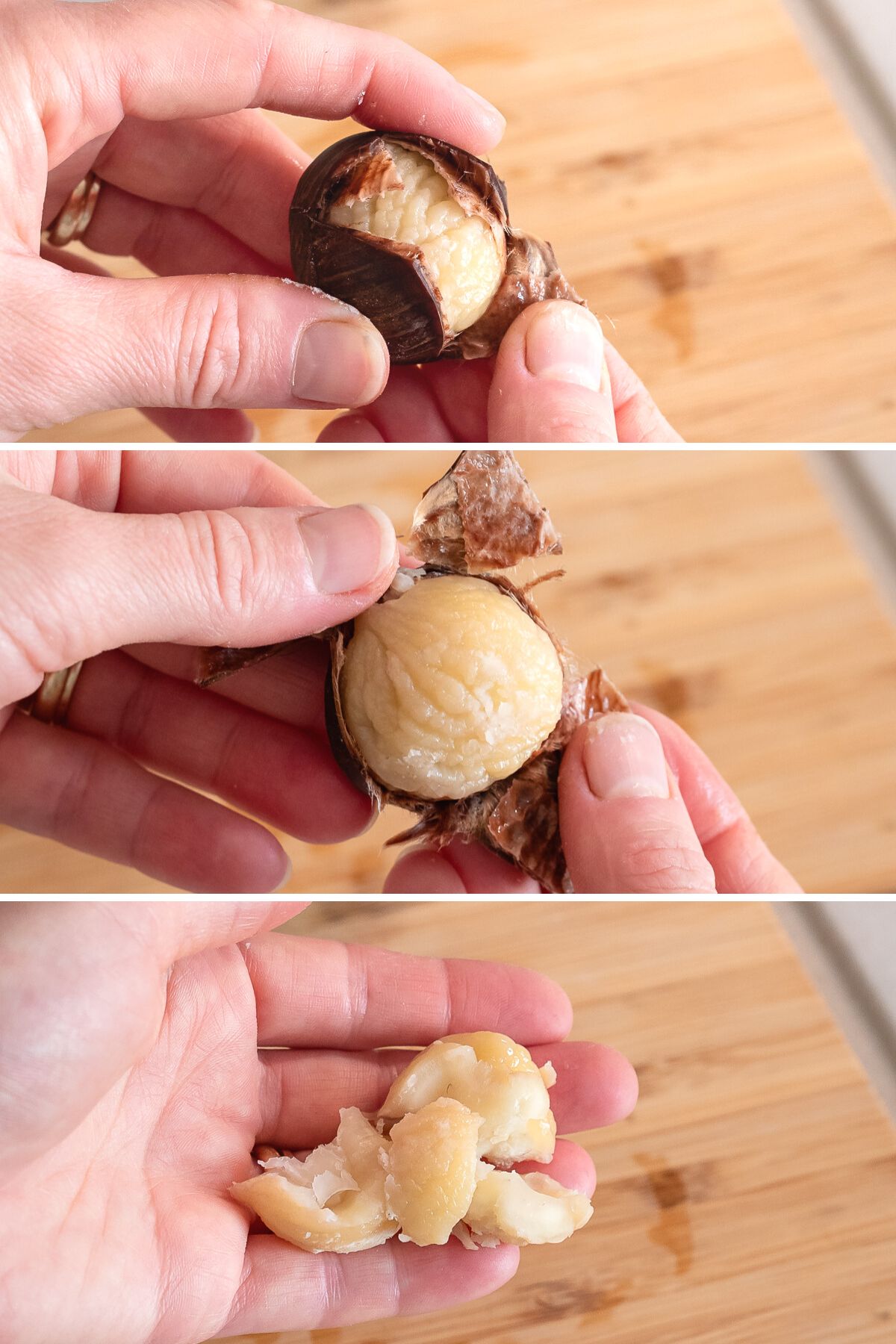 try to peel boiled chestnuts whole