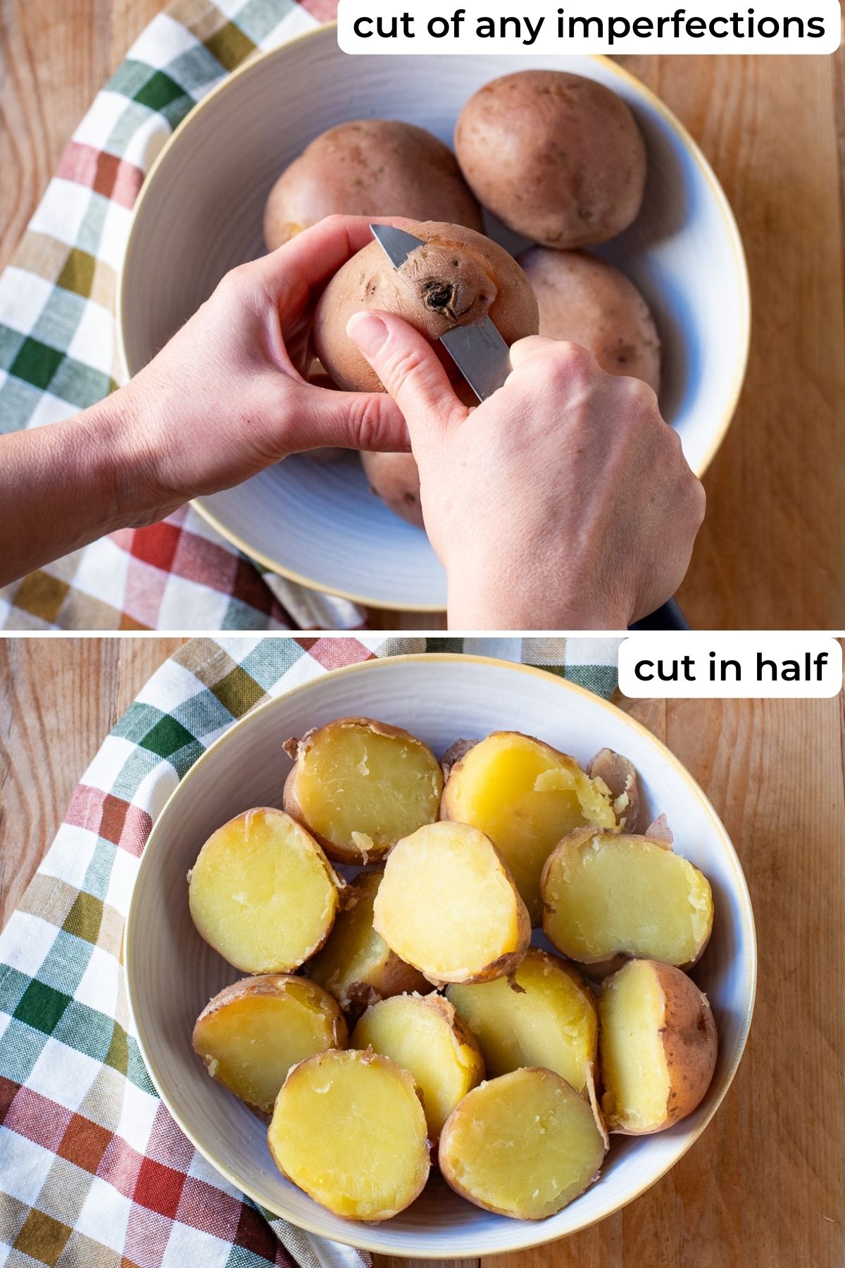 Preparing potatoes for gnocchi.