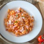 Cellentani With Bacon And Ricotta Tomato Sauce {Recipe}
