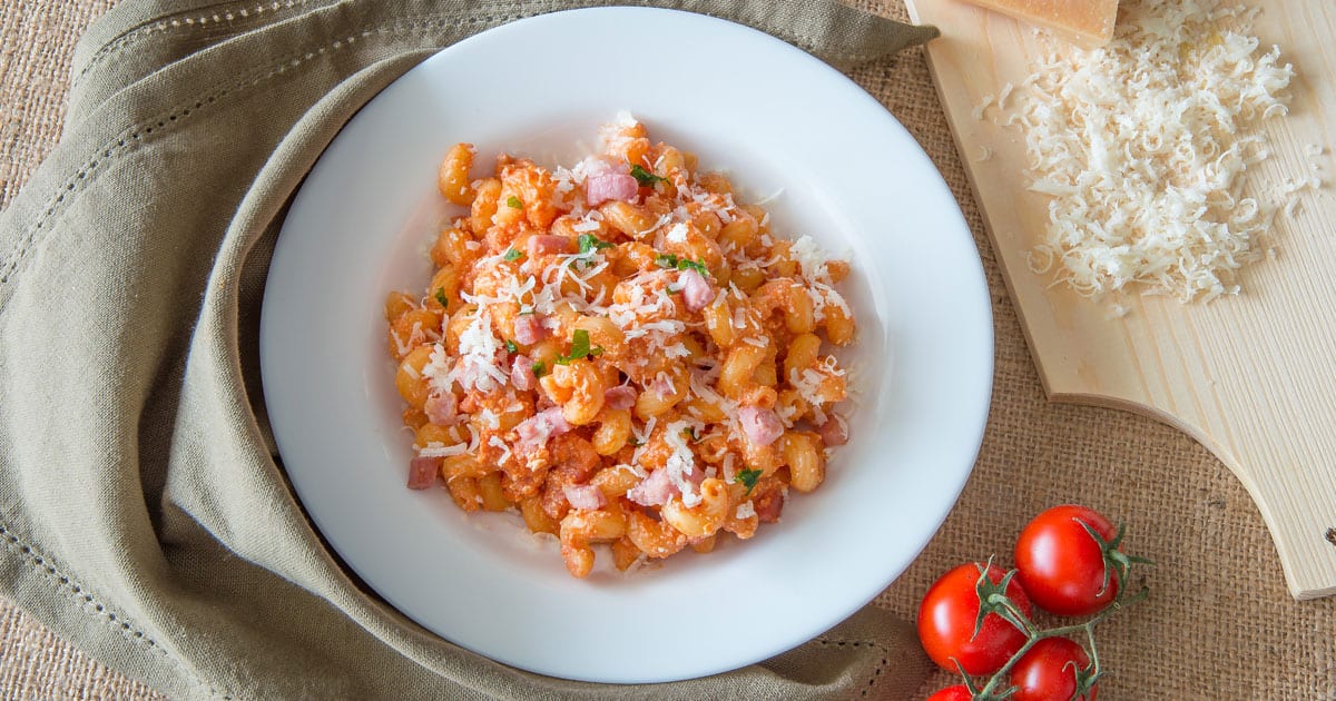 Cellentani With Bacon And Ricotta Tomato Sauce {Recipe}