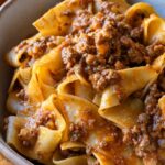 pappardelle alla bolognese close up