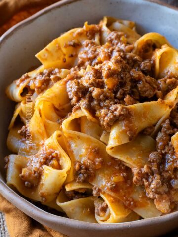 pappardelle alla bolognese close up