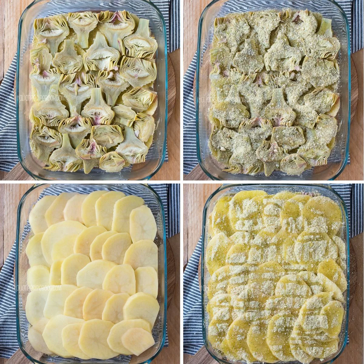 assembling artichoke and potato casserole