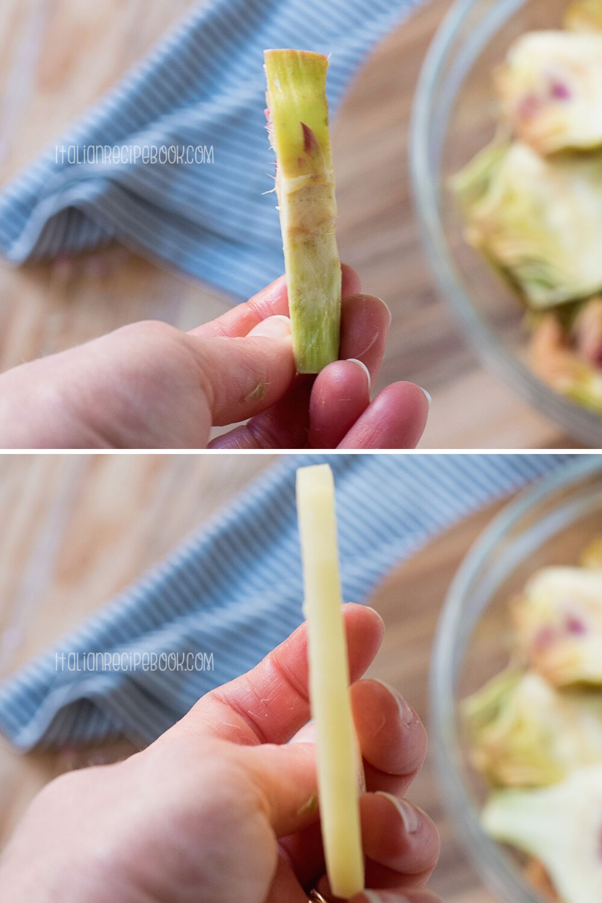 Sample thickness or artichoke and potato slices.