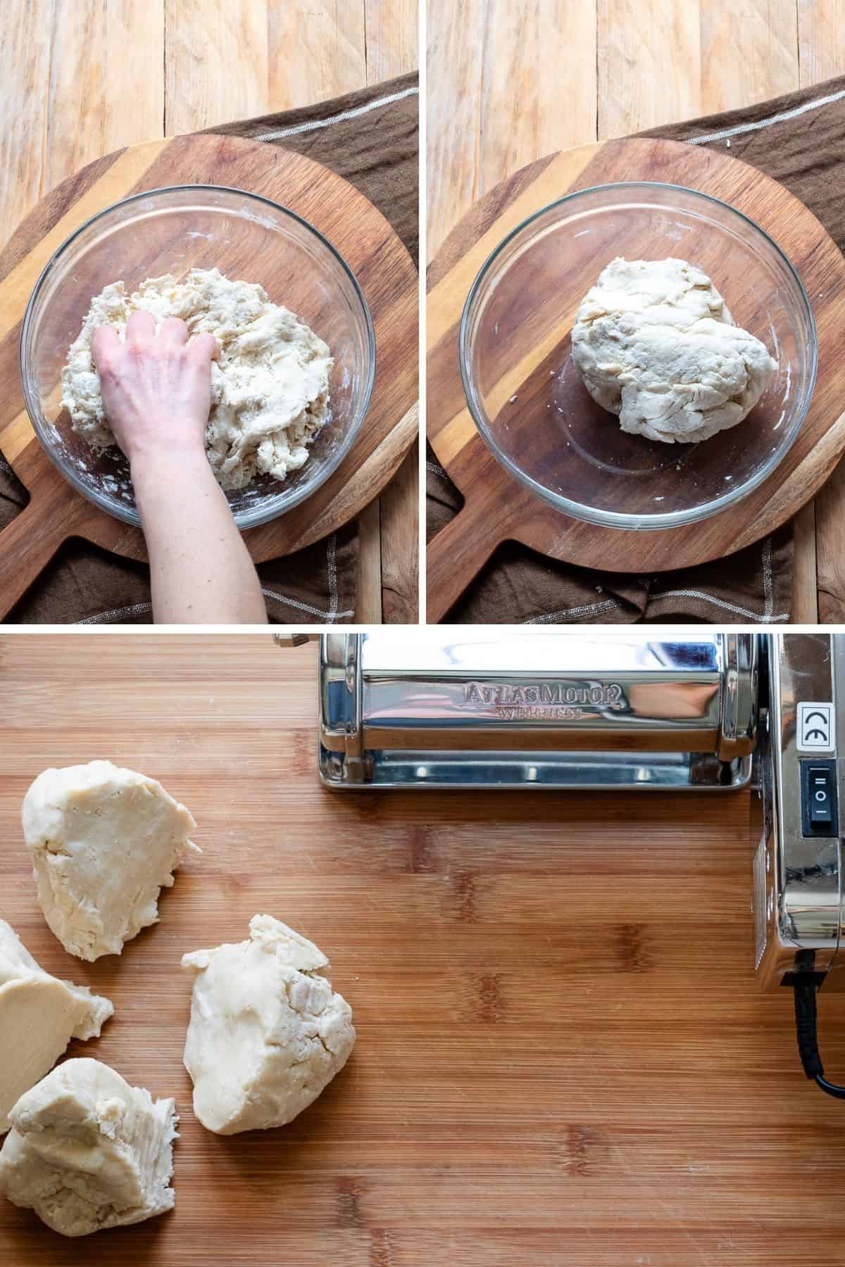 Finishing sfogliatelle dough.