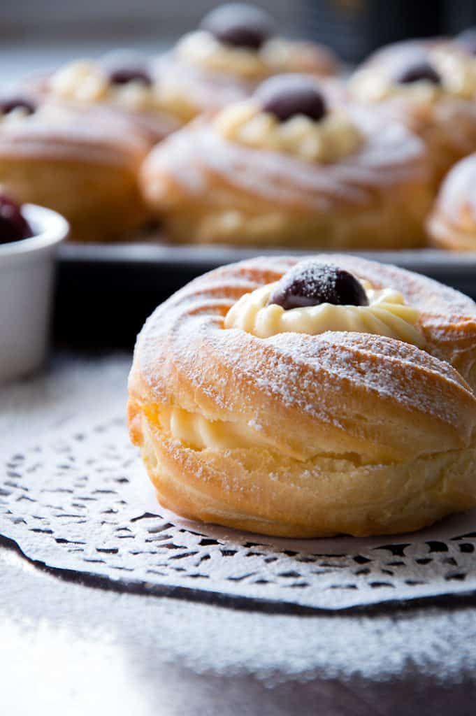 St.Joseph's Pastry with pastry cream and amarena cherry on the top.