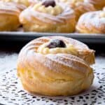 Zeppole di San Giuseppe with pastry cream and amarena cherry.