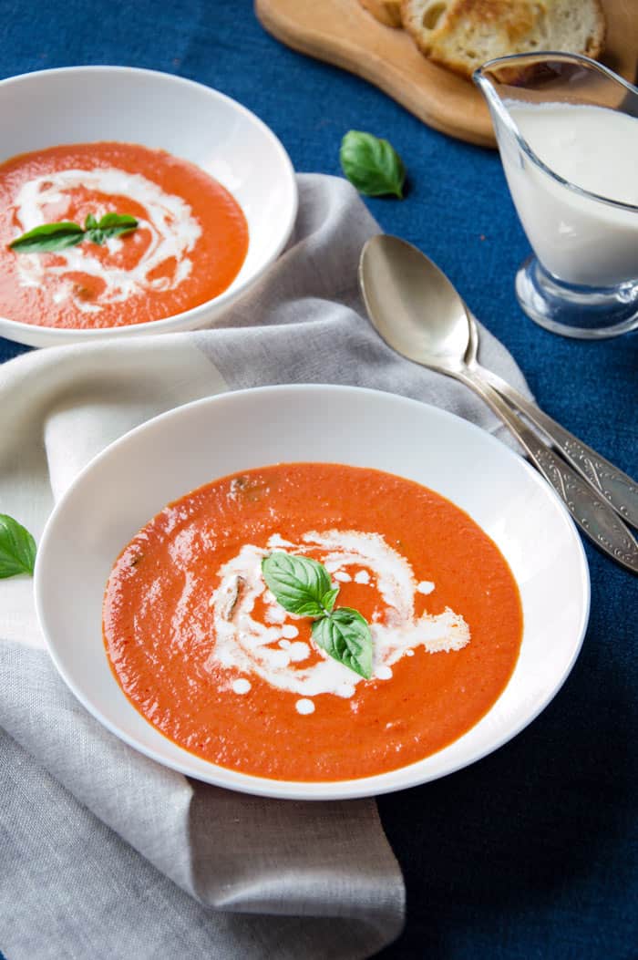 Tomato & Basil Soup {Light, Creamy, Super Easy!!}