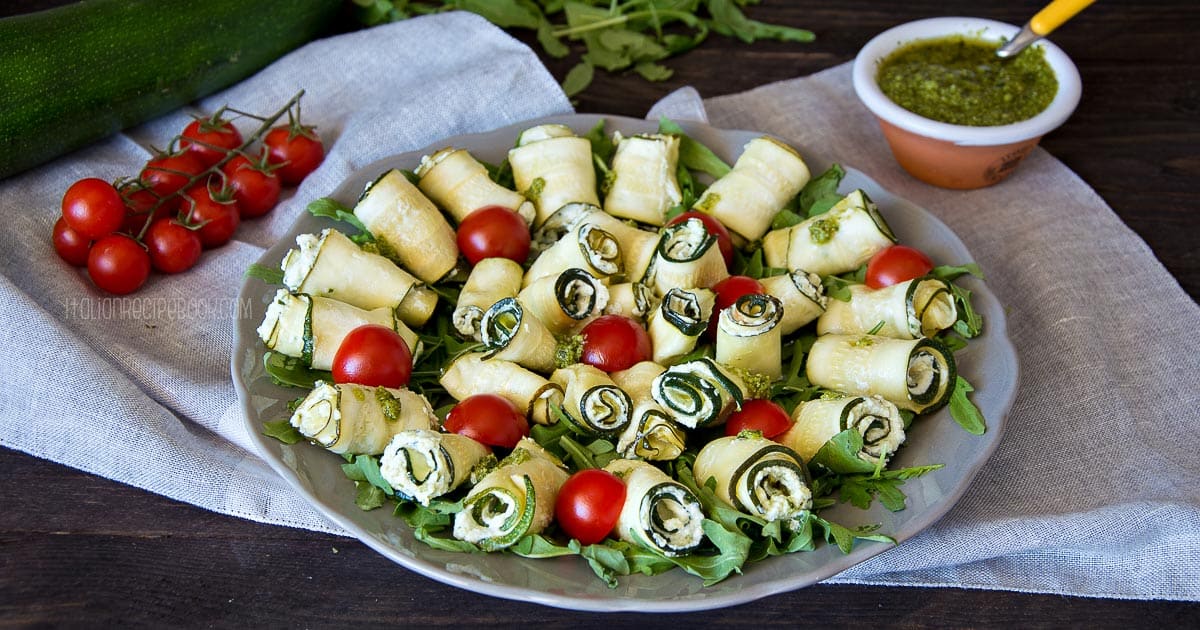 Zucchini Rolls Stuffed with Ricotta & Pesto Sauce