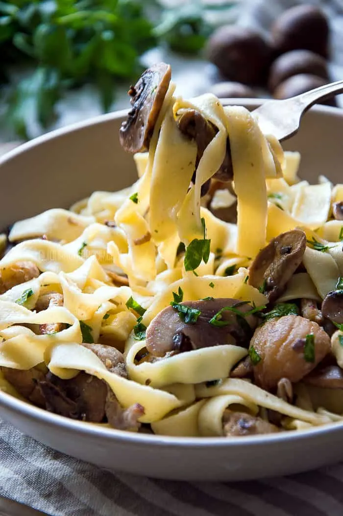 Tagliatelle with Mushrooms, Roasted Meat & Chestnuts - EASY n DELICIOUS