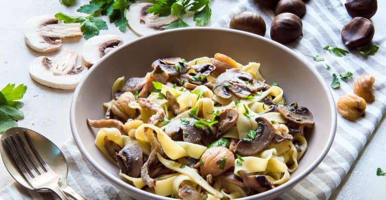 Tagliatelle with Mushrooms, Roasted Meat & Chestnuts