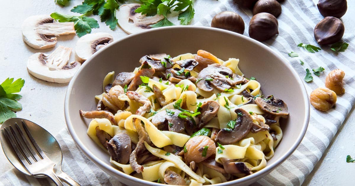 Tagliatelle with Mushrooms, Roasted Meat & Chestnuts