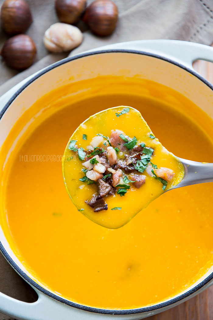 Creamy Pumpkin Soup with Mushrooms & Chestnuts Italian Recipe Book