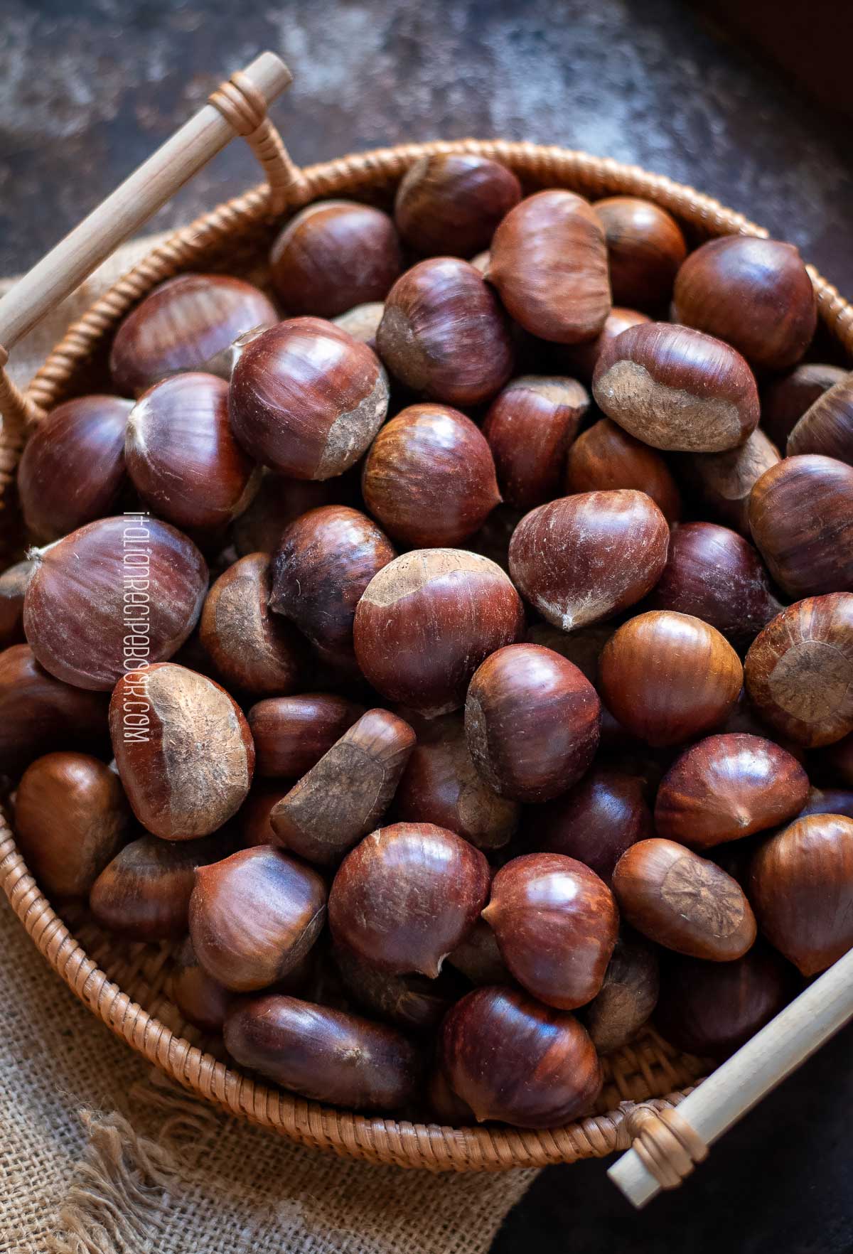 italian sweet chestnuts in a basket