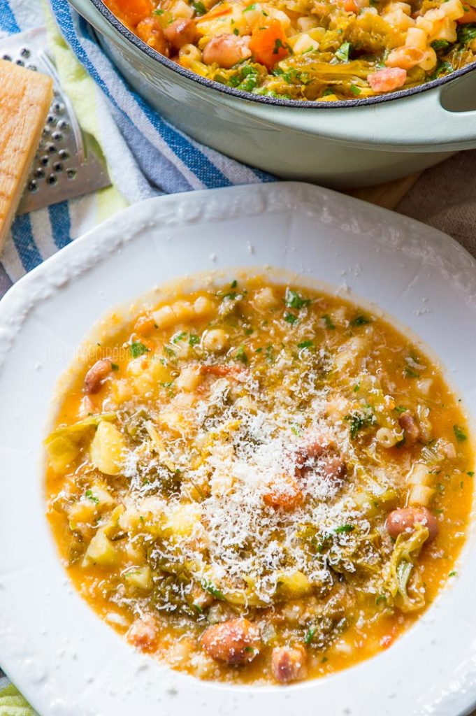 Minestrone Soup in a bowl with Parmesan Cheese