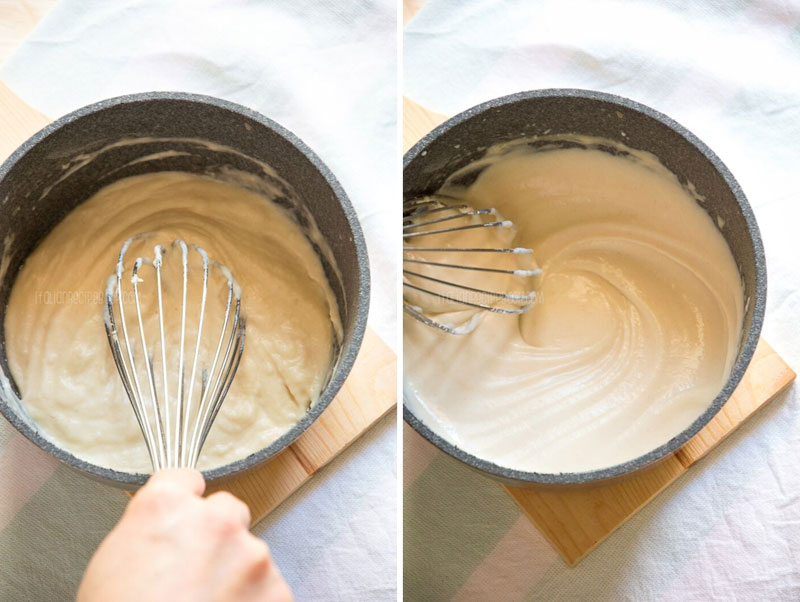 Process of making bechamek sauce - step 3 - adding link and finish cooking the sauce