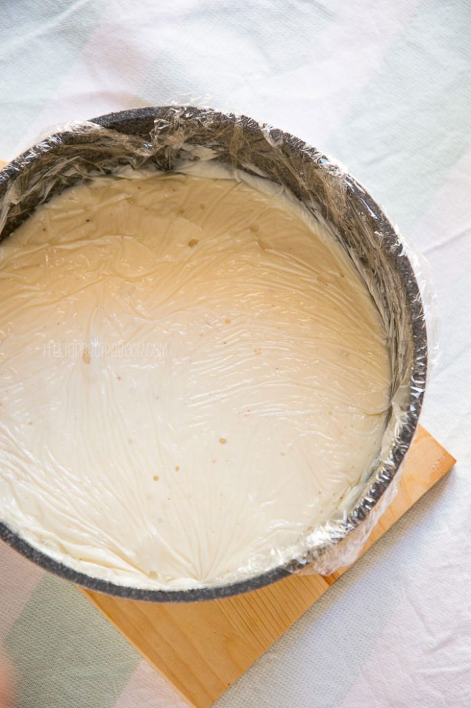 bechamel sauce covered with a plastic wrap