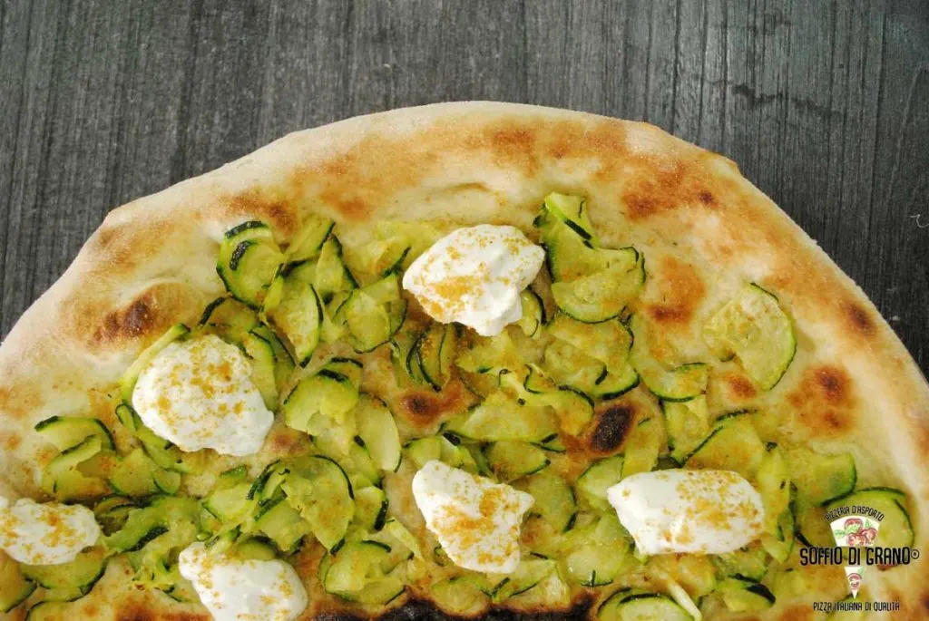 focaccia with zucchini ricotta and bottarga