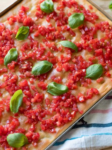 focaccia alla bruschetta style - with diced tomatoes and basil