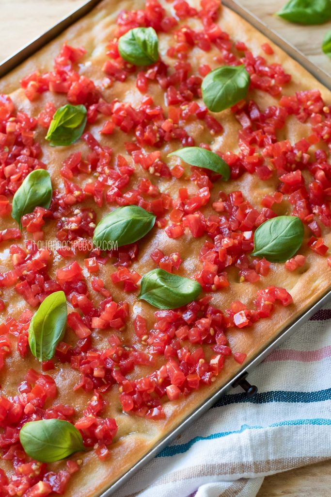 focaccia alla bruschetta style - with diced tomatoes and basil