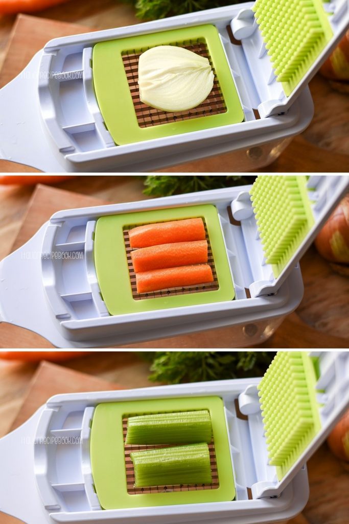 how to use vegetable chopper to cut vegetables for soffritto