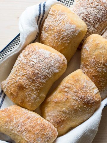 ciabatta rolls in a bread basket