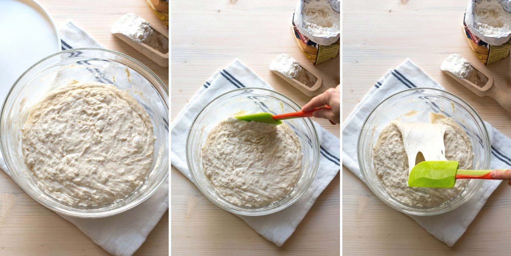 stretching and folding ciabatta dough