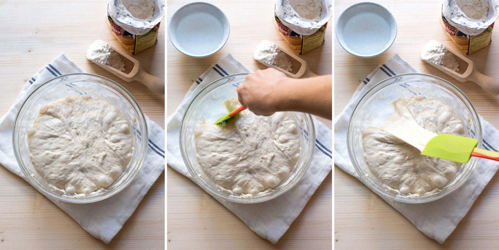 stretching and folding ciabatta dough