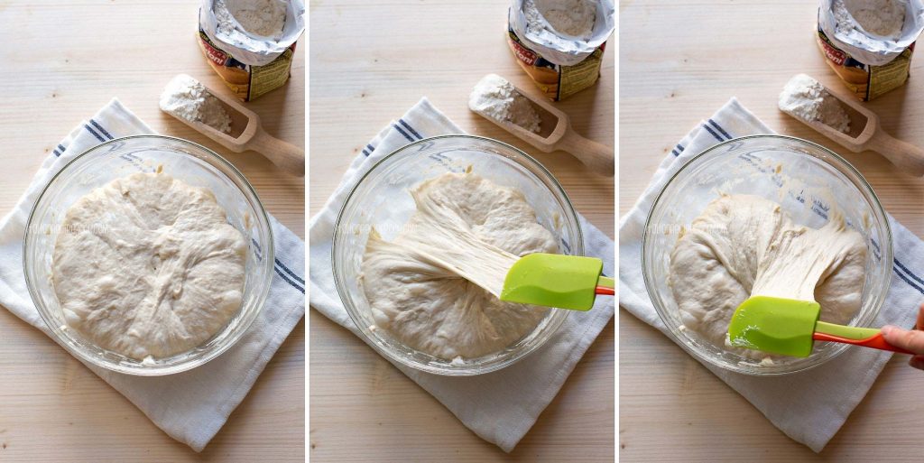 stretching and folding ciabatta dough