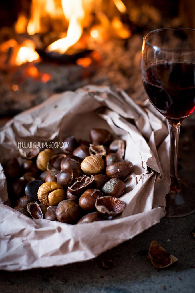 roasted chestnuts with a glass of red wine