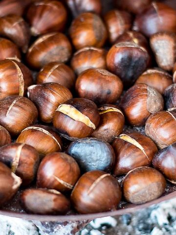roasted chestnuts on an open fire