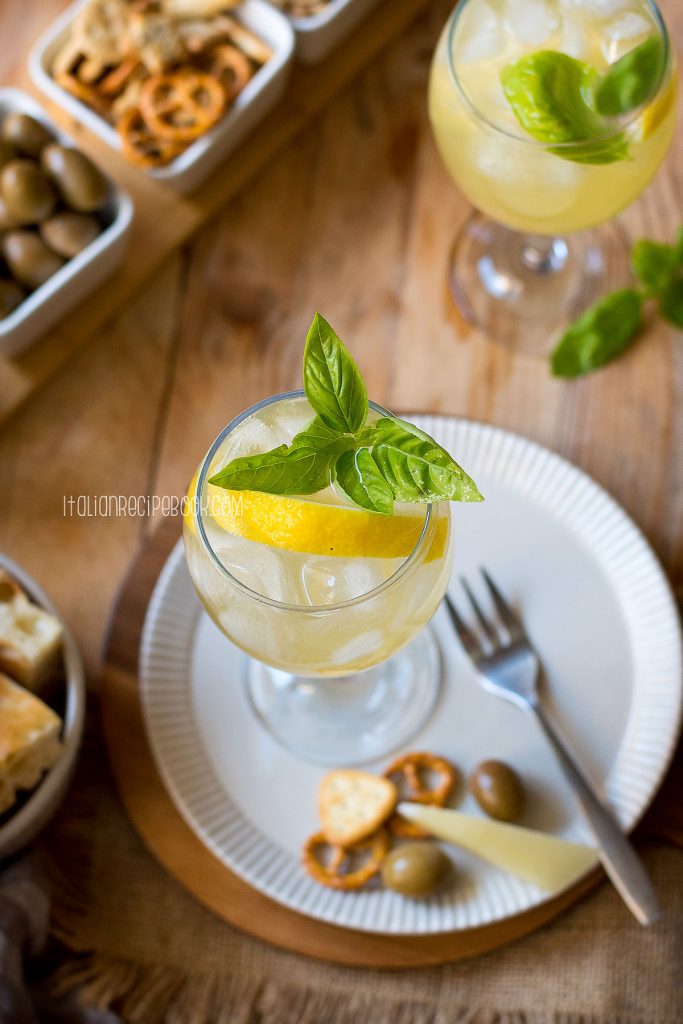 Italian aperitivo table with Limoncello Spritz.